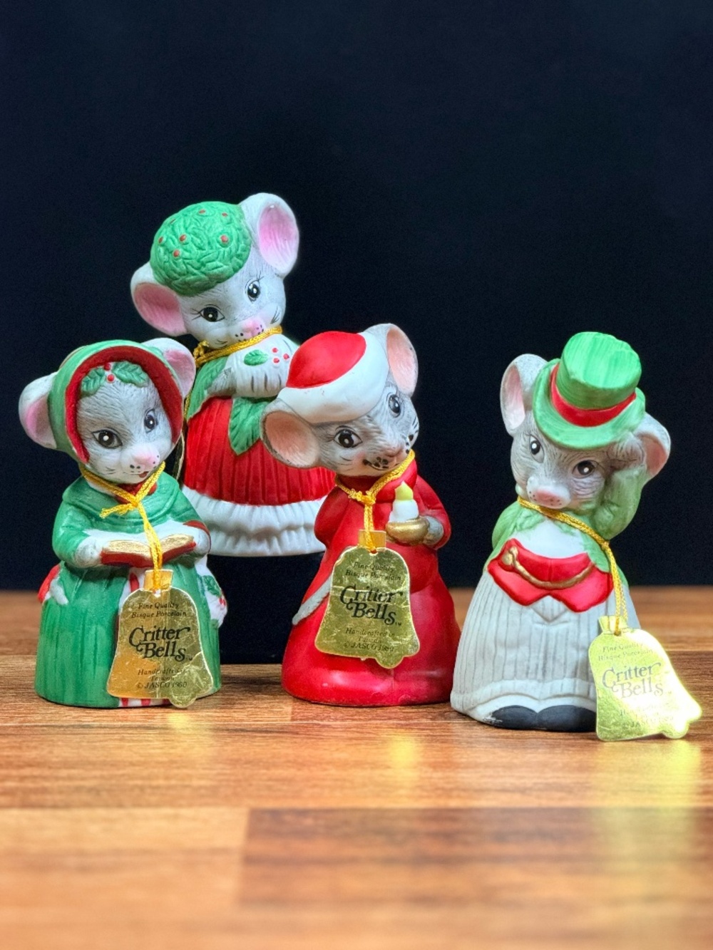 JASCO 1980 Christmas Mice Critter Bells (Set of 4)